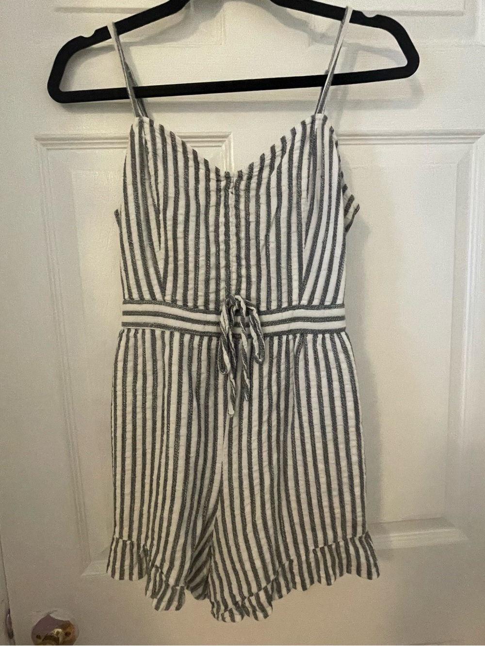 American Eagle Outfitters Gray & White Striped Romper